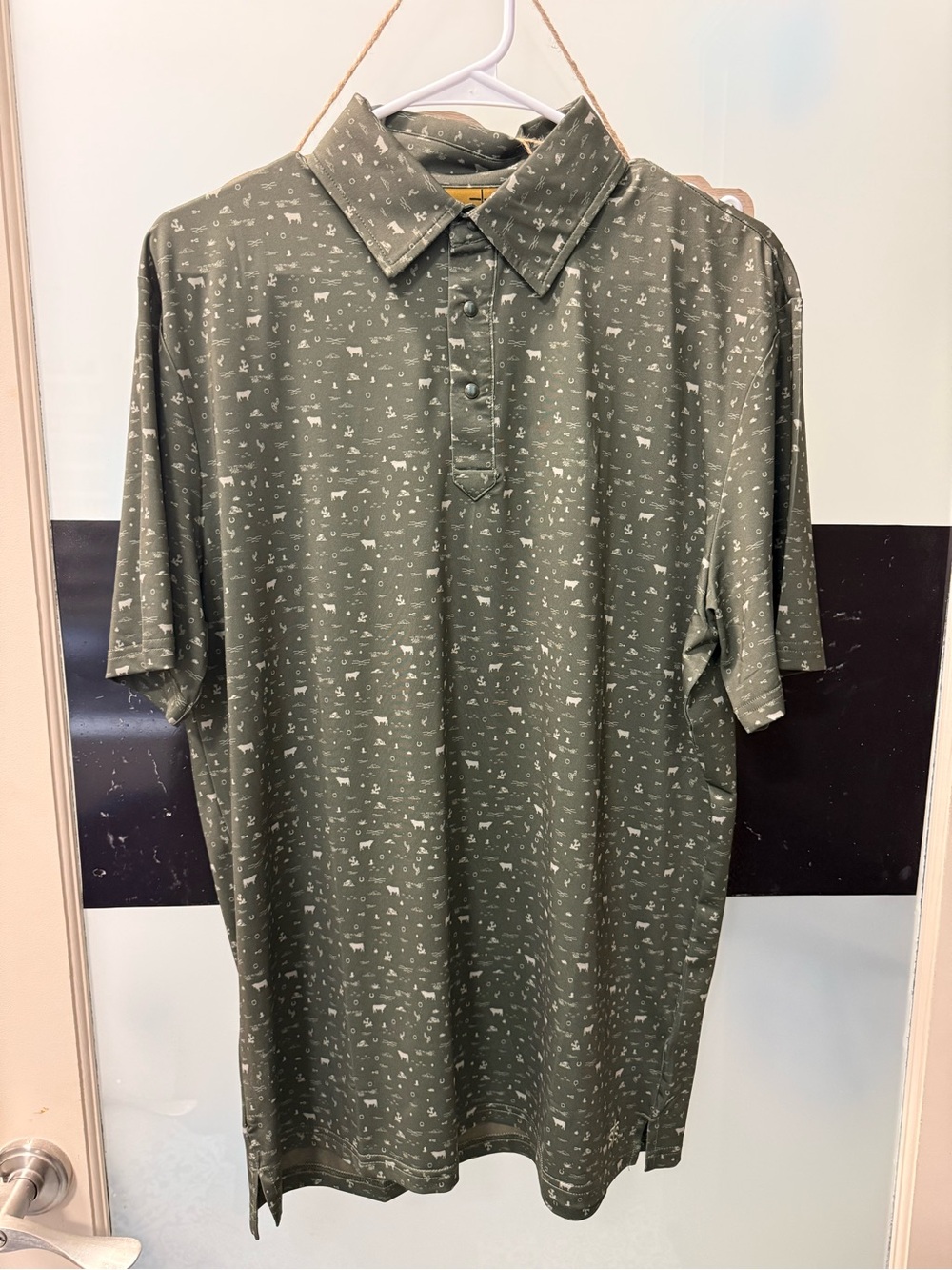 STS Ranchwear Men’s Olive Green Micro-Print Polo
